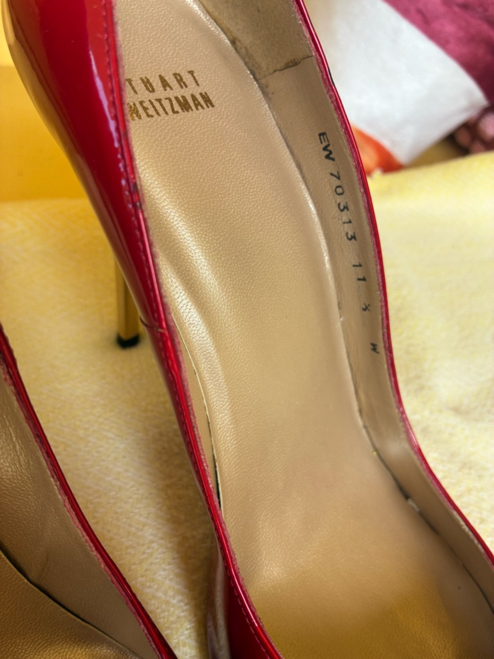 Stuart Weitzman Red Patent Pointed Toe Stiletto Pumps - Picture 5 of 9